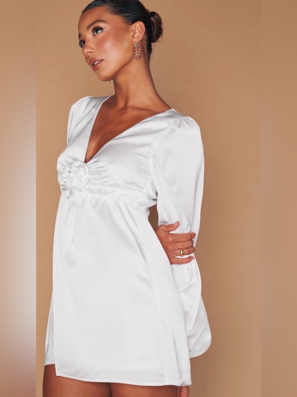 Show Me Your Mumu Rosetta Mini Dress‎ Womens 1X White Luxe Satin Lined Floral